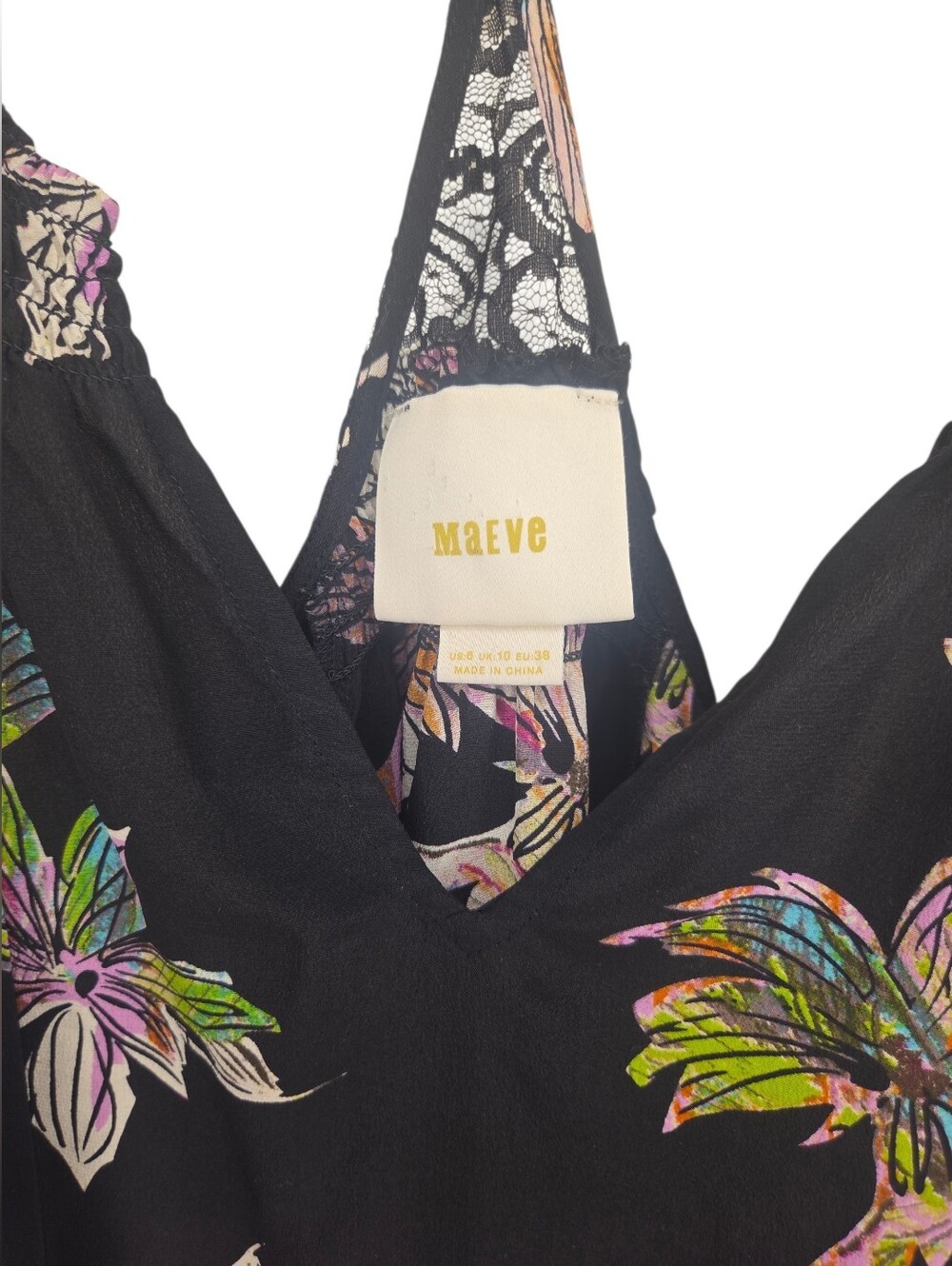 Maeve Black Floral Silk V-Neck Cami - Size 6 - Picture 3 of 4